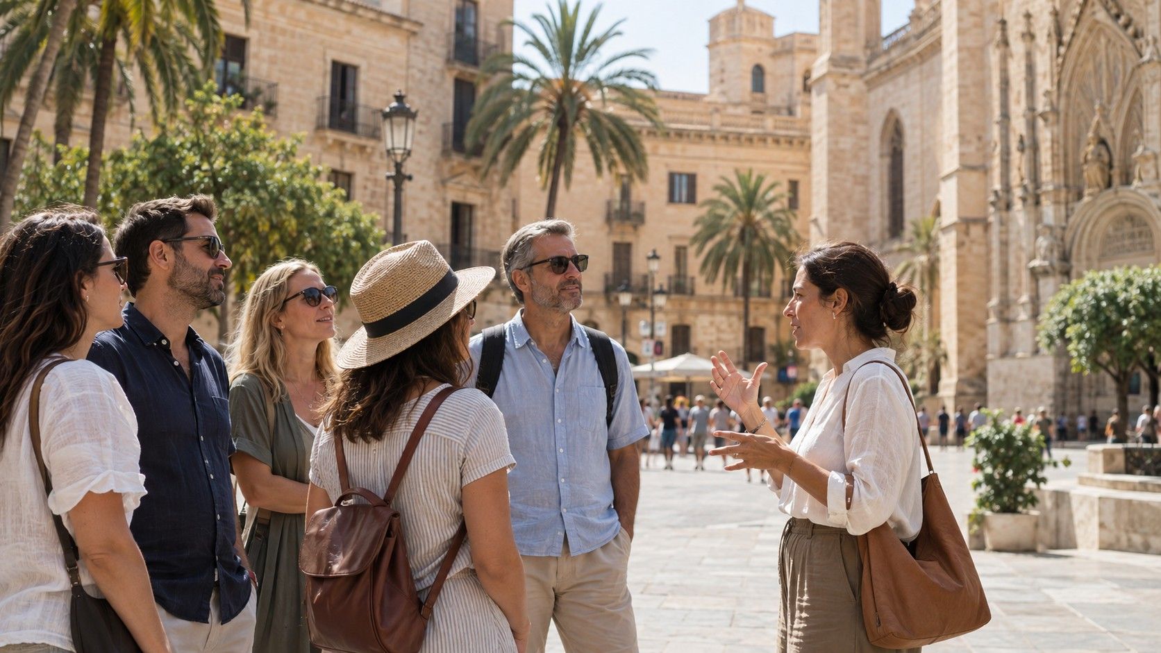 Grupo pequeño recorriendo una calle de un pueblo de Mallorca