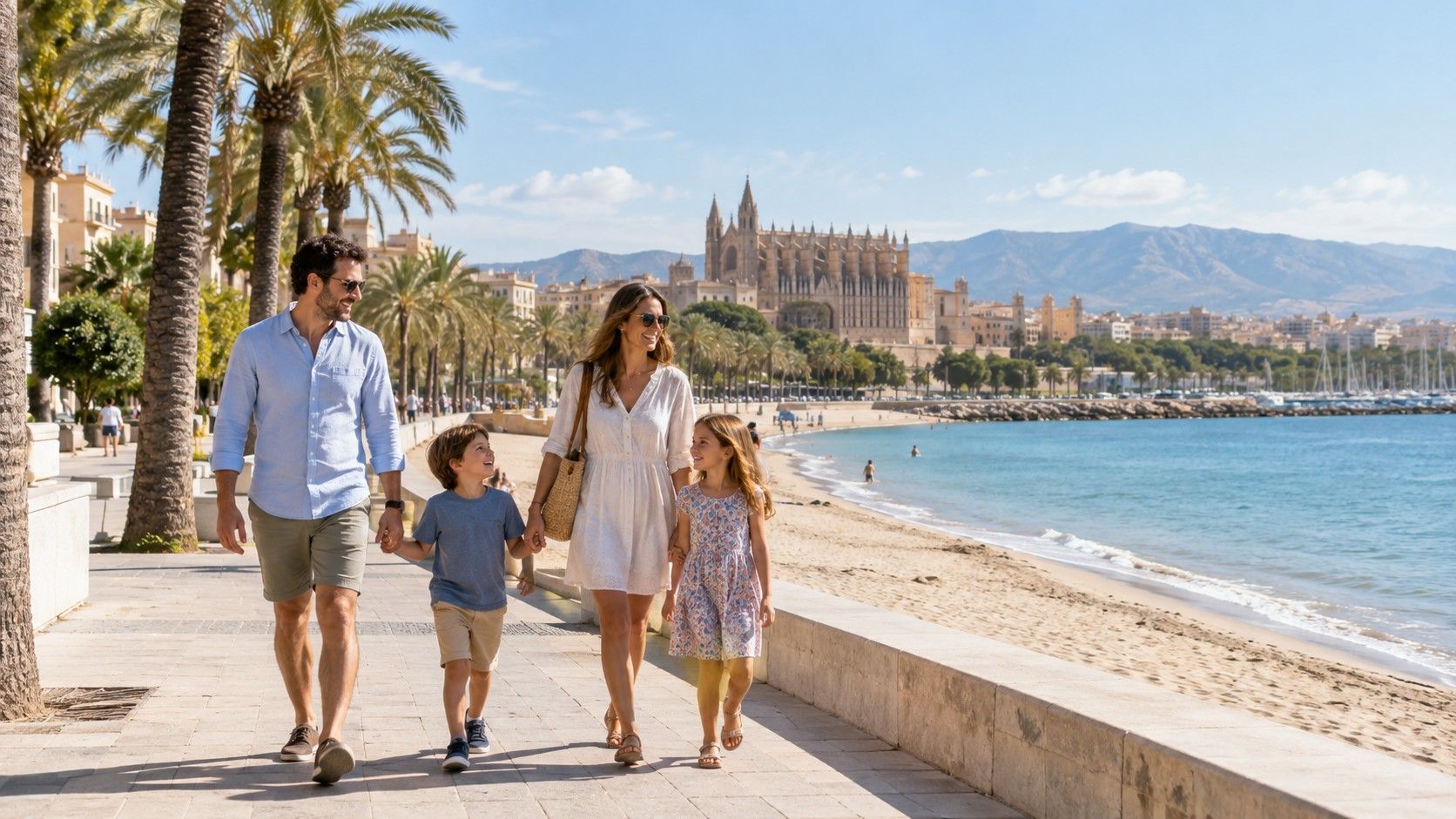 Paseo costero de Mallorca con el mar al fondo